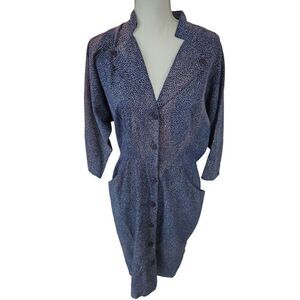 Vintage 80s Wild Shirt Dress Womens Size L Blue Funky Office